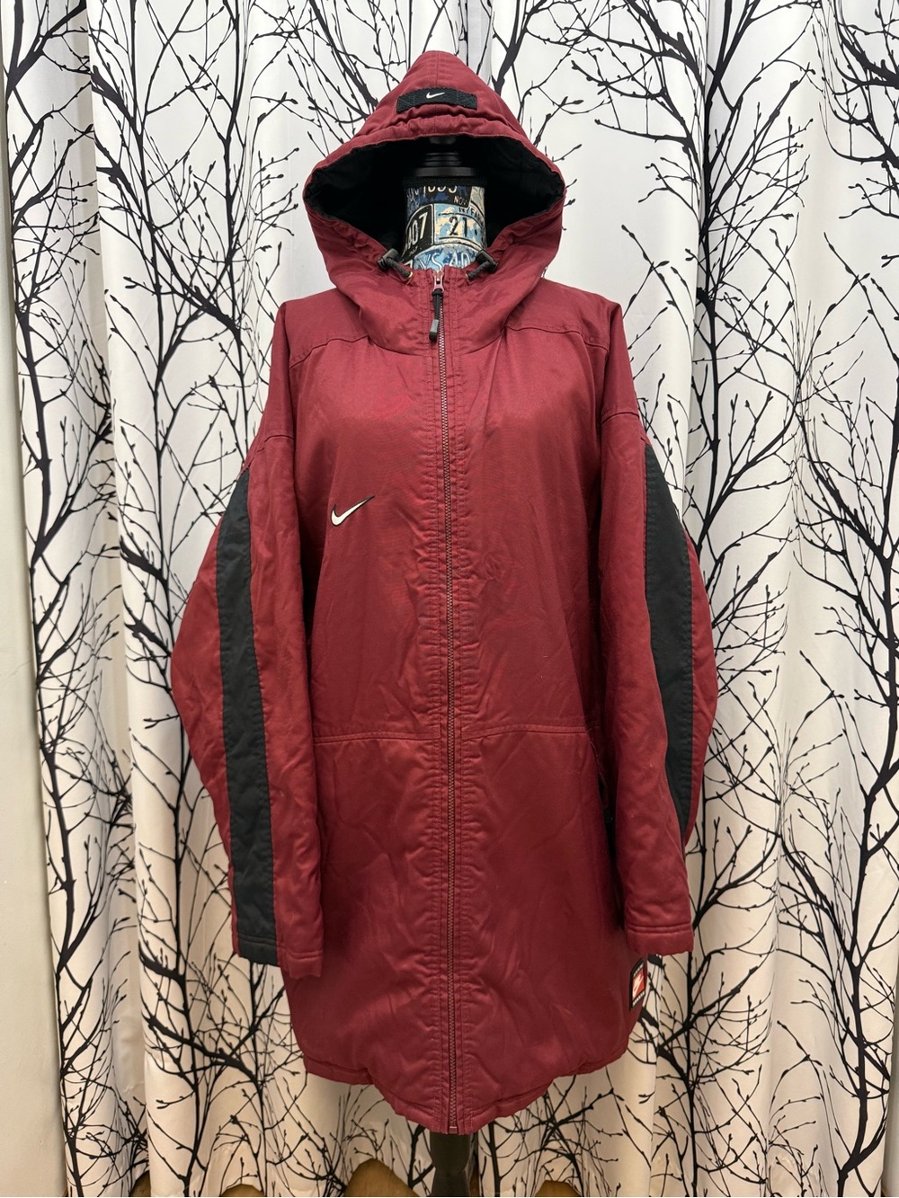 Vintage Nike Team Sports Long Parka Stadium Coat Hooded Lined XL